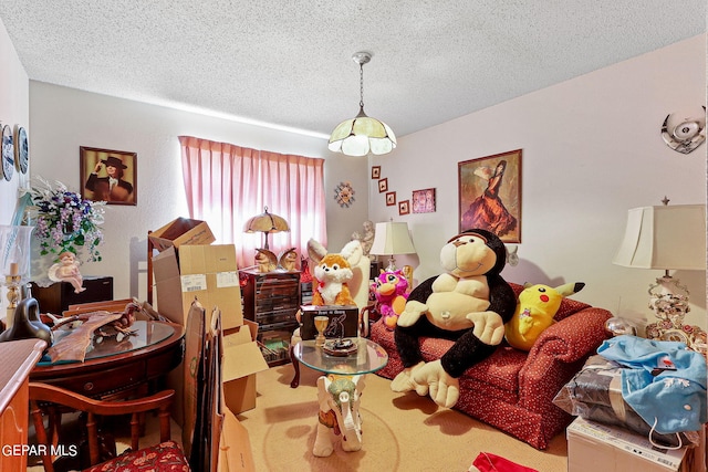 dining room with a textured ceiling