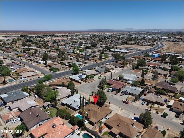 aerial view featuring a residential view and a mountain view