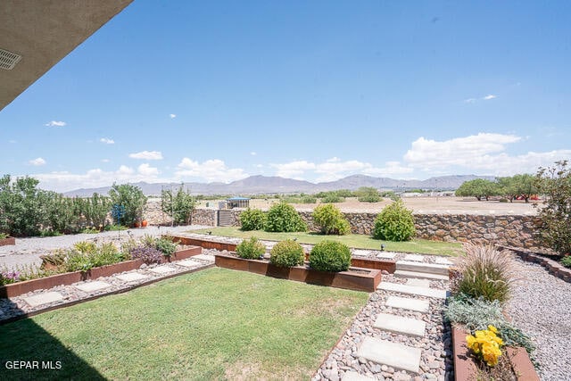 view of yard with a mountain view