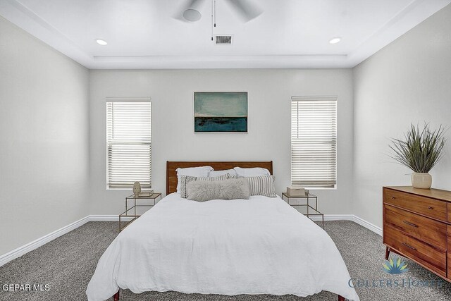 bedroom featuring carpet floors and ceiling fan