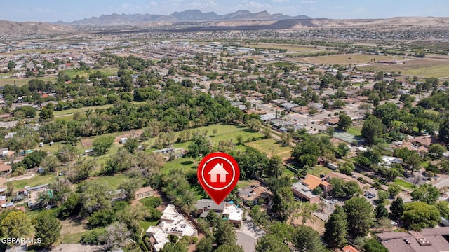 bird's eye view featuring a residential view and a mountain view