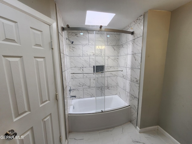 bathroom featuring bath / shower combo with glass door and tile patterned floors