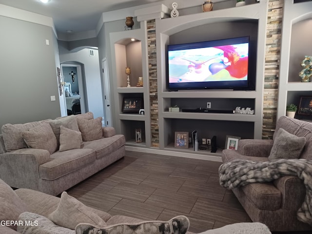 home theater with built in shelves