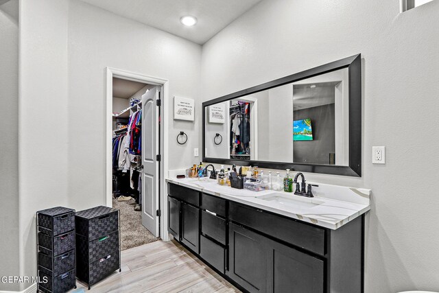 bathroom with vanity and wood-type flooring