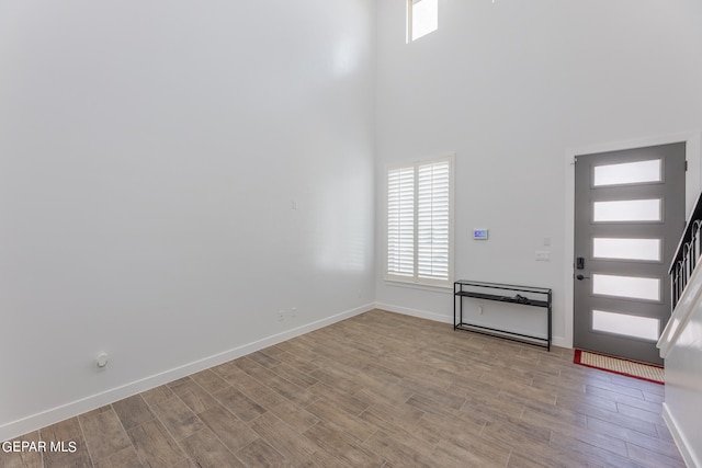 foyer featuring a high ceiling and light wood-type flooring