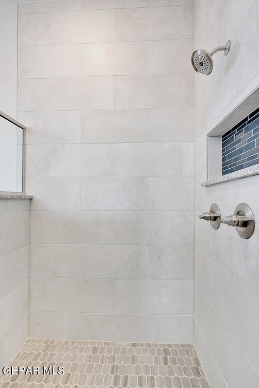 bathroom with a tile shower