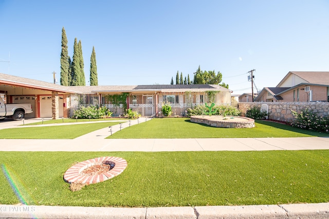 single story home with a front lawn and a garage