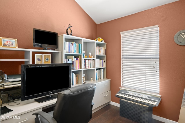 office area featuring dark hardwood / wood-style floors