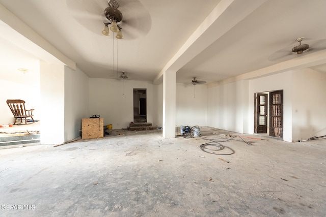 interior space featuring ceiling fan