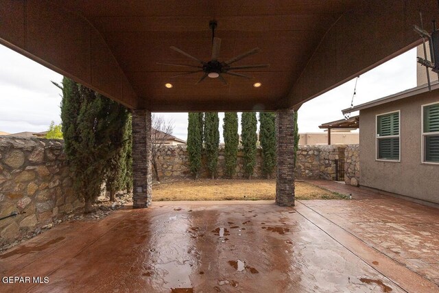 view of patio / terrace featuring ceiling fan