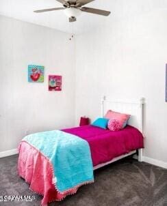 bedroom featuring ceiling fan and carpet floors