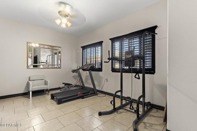 exercise area featuring ceiling fan