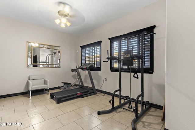 4500 Honey Willow Way, El Paso, TX 79922 - workout room with ceiling fan, baseboards, and tile patterned flooring