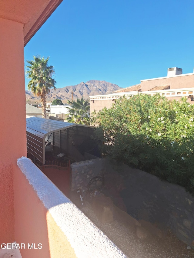 view of patio featuring a mountain view