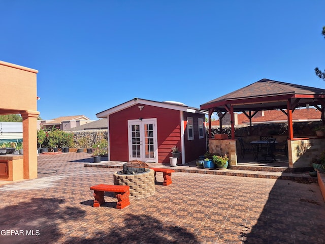 view of patio featuring french doors and a gazebo