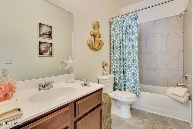 full bathroom featuring vanity, toilet, and shower / tub combo with curtain