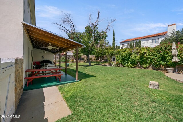 view of yard with ceiling fan