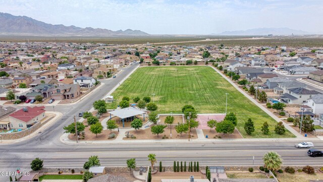 drone / aerial view featuring a mountain view