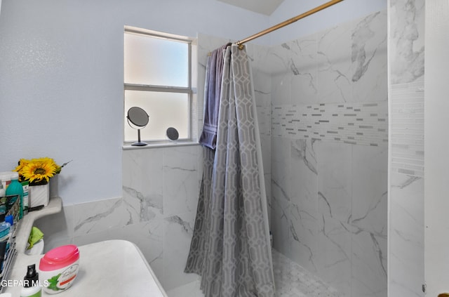 bathroom with a shower with curtain