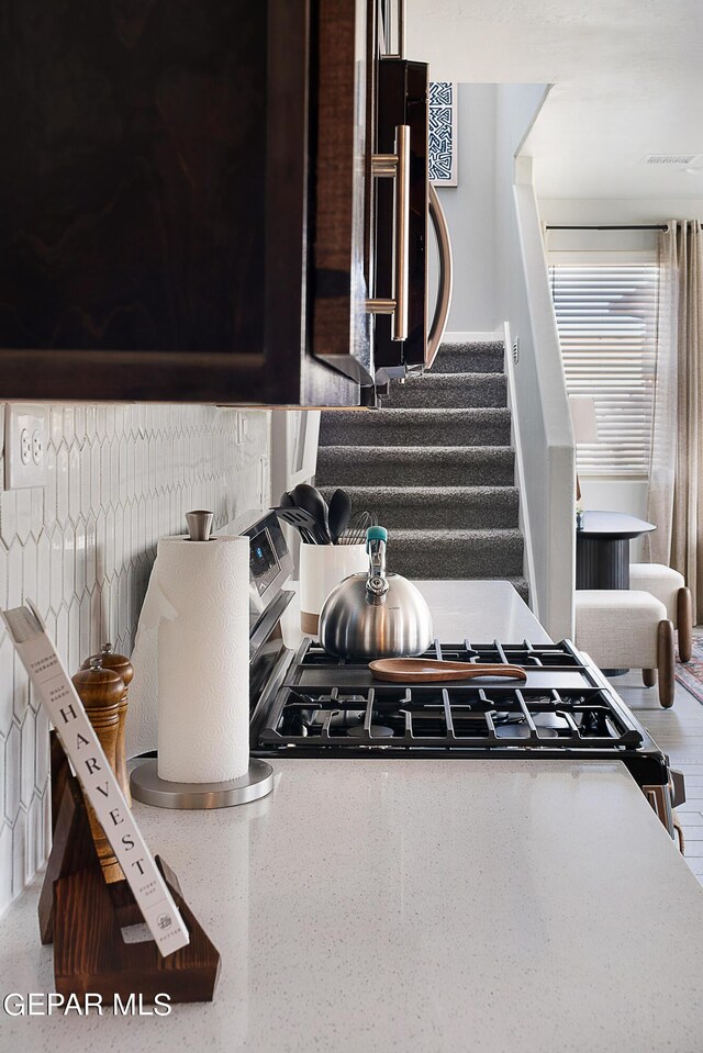 room details featuring stainless steel gas range