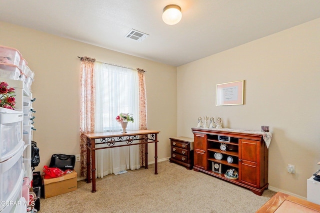 misc room featuring light colored carpet