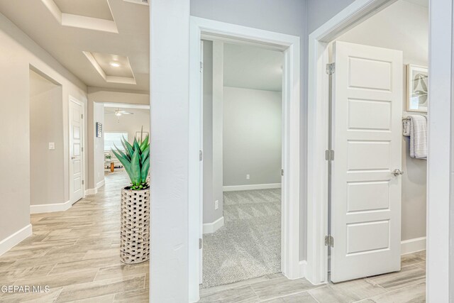 hallway with light hardwood / wood-style flooring