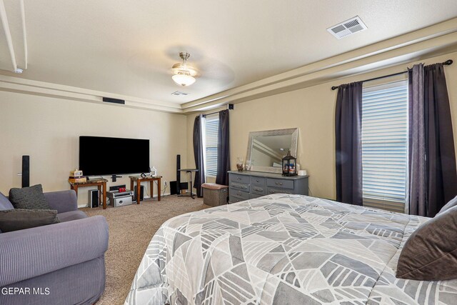 bedroom featuring carpet floors and ceiling fan