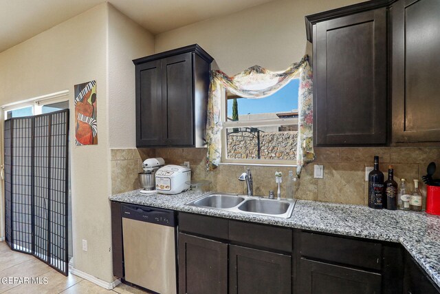 kitchen featuring decorative backsplash, sink, a healthy amount of sunlight, and stainless steel dishwasher