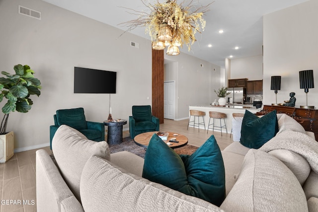 living room featuring light wood-type flooring