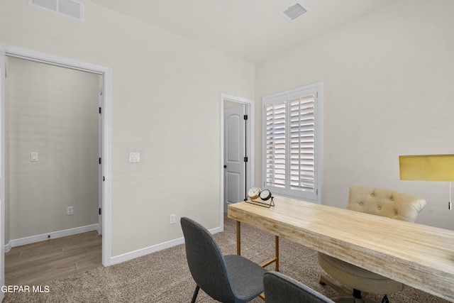 office area featuring light hardwood / wood-style flooring