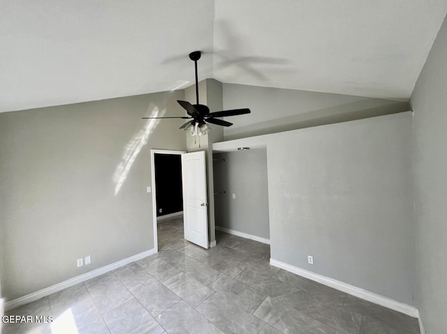 unfurnished bedroom featuring lofted ceiling and ceiling fan