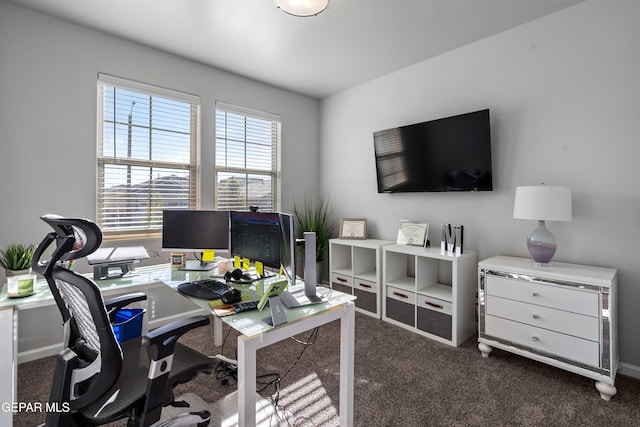 office area with dark colored carpet