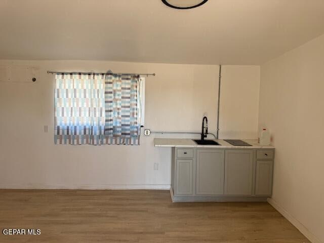 interior space with light hardwood / wood-style flooring and sink