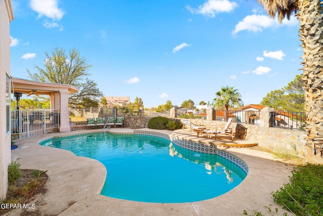 view of swimming pool with a patio