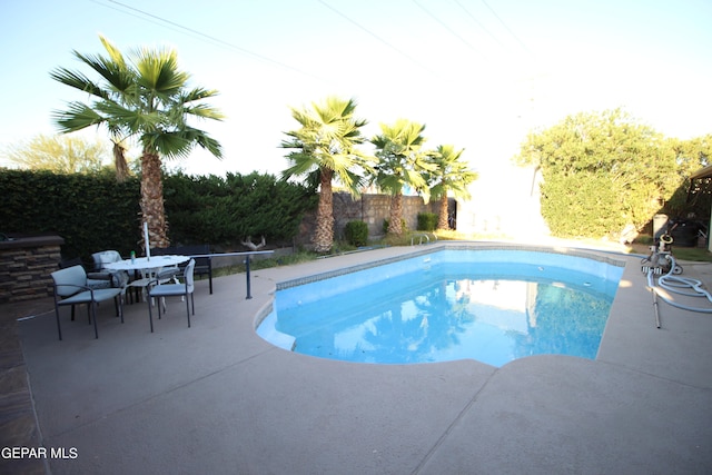 view of swimming pool featuring a patio area