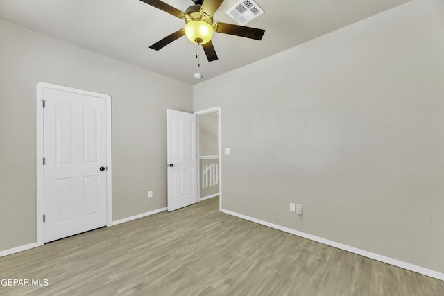 14241 Craggy Rock Ave, El Paso, TX 79938 - unfurnished bedroom featuring a ceiling fan, visible vents, light wood-style flooring, and baseboards