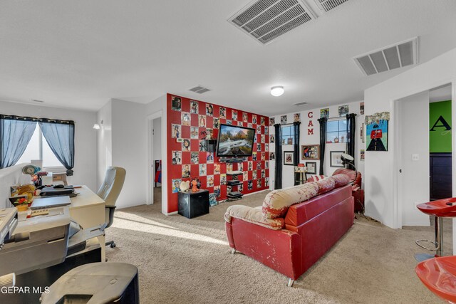 living room with light carpet