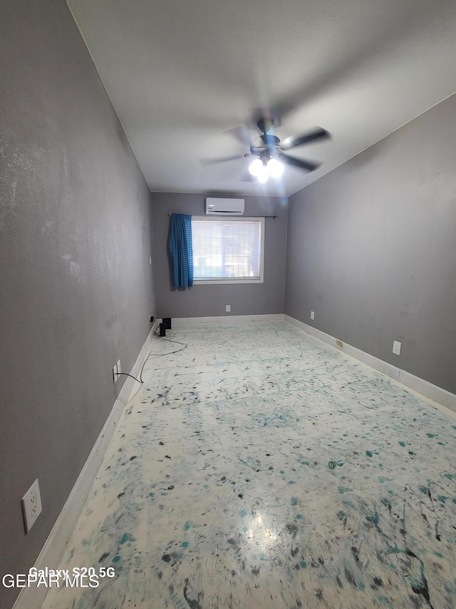 empty room with a wall mounted AC and ceiling fan