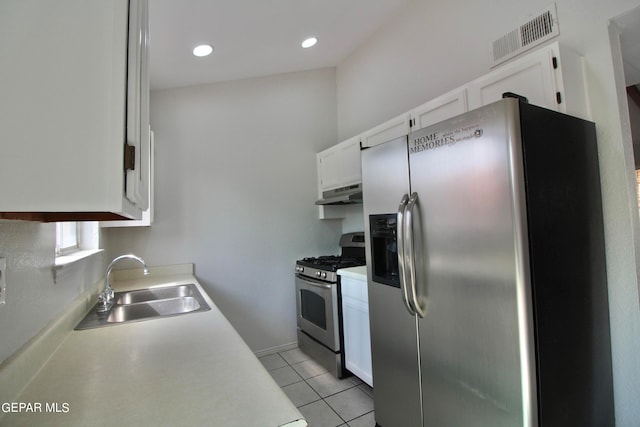 kitchen with sink, stainless steel appliances, and white cabinets