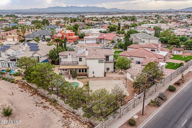 drone / aerial view featuring a mountain view