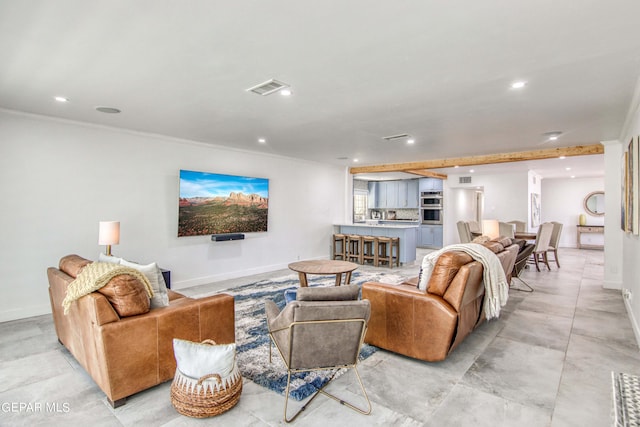 living room featuring ornamental molding