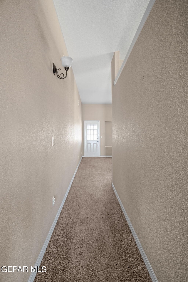 hallway with carpet floors