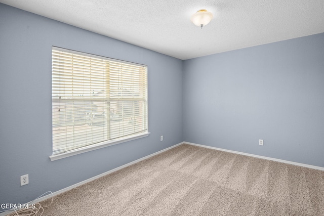 unfurnished room featuring a textured ceiling and carpet floors