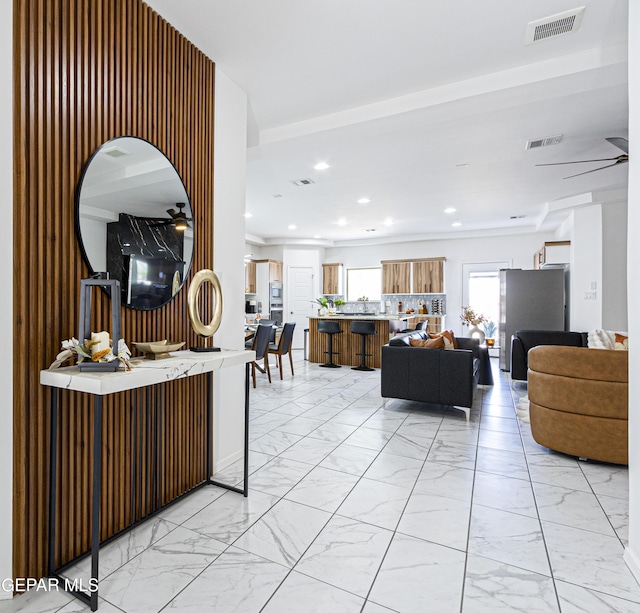 341 Sleepy Run St, El Paso, TX 79928 - living area featuring light marble finish flooring and recessed lighting