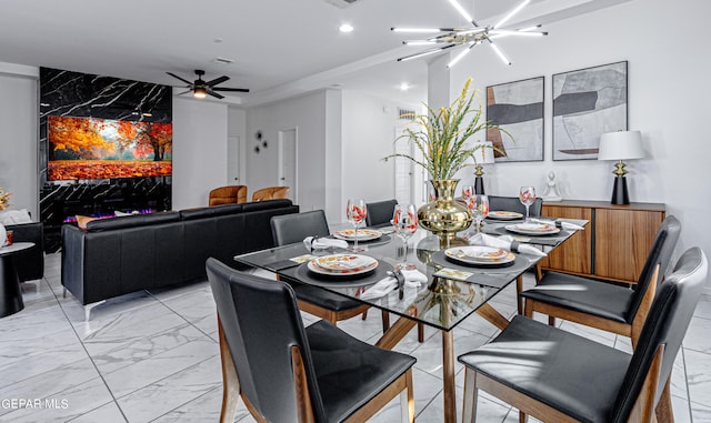 341 Sleepy Run St, El Paso, TX 79928 - dining space featuring light marble finish flooring, recessed lighting, and a ceiling fan