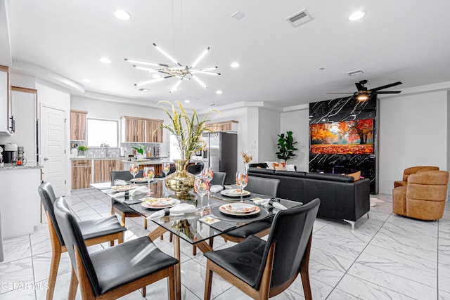 341 Sleepy Run St, El Paso, TX 79928 - dining space with light marble finish floors, recessed lighting, and ceiling fan