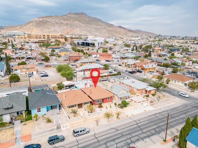 drone / aerial view featuring a mountain view