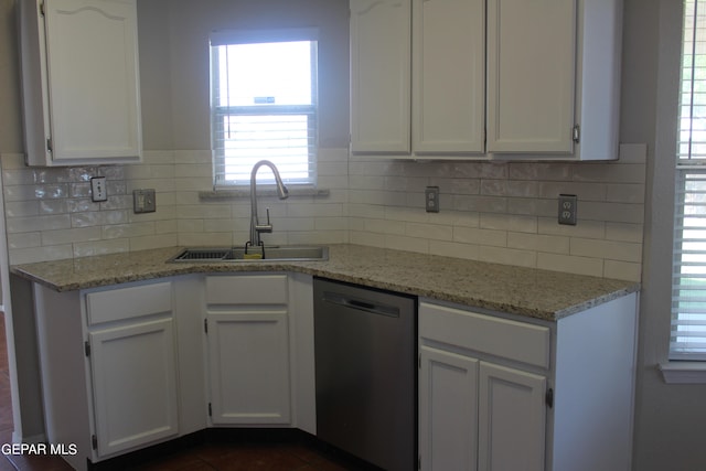 kitchen with sink, dishwasher, and white cabinets