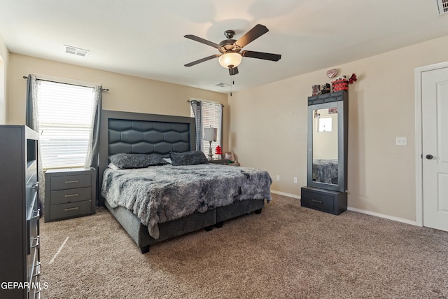 bedroom featuring carpet and ceiling fan