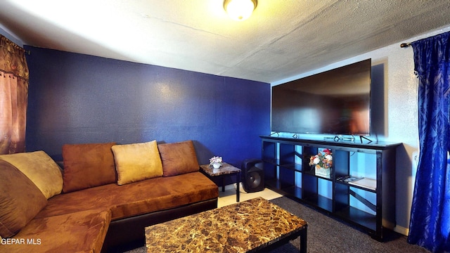 living room featuring a textured ceiling